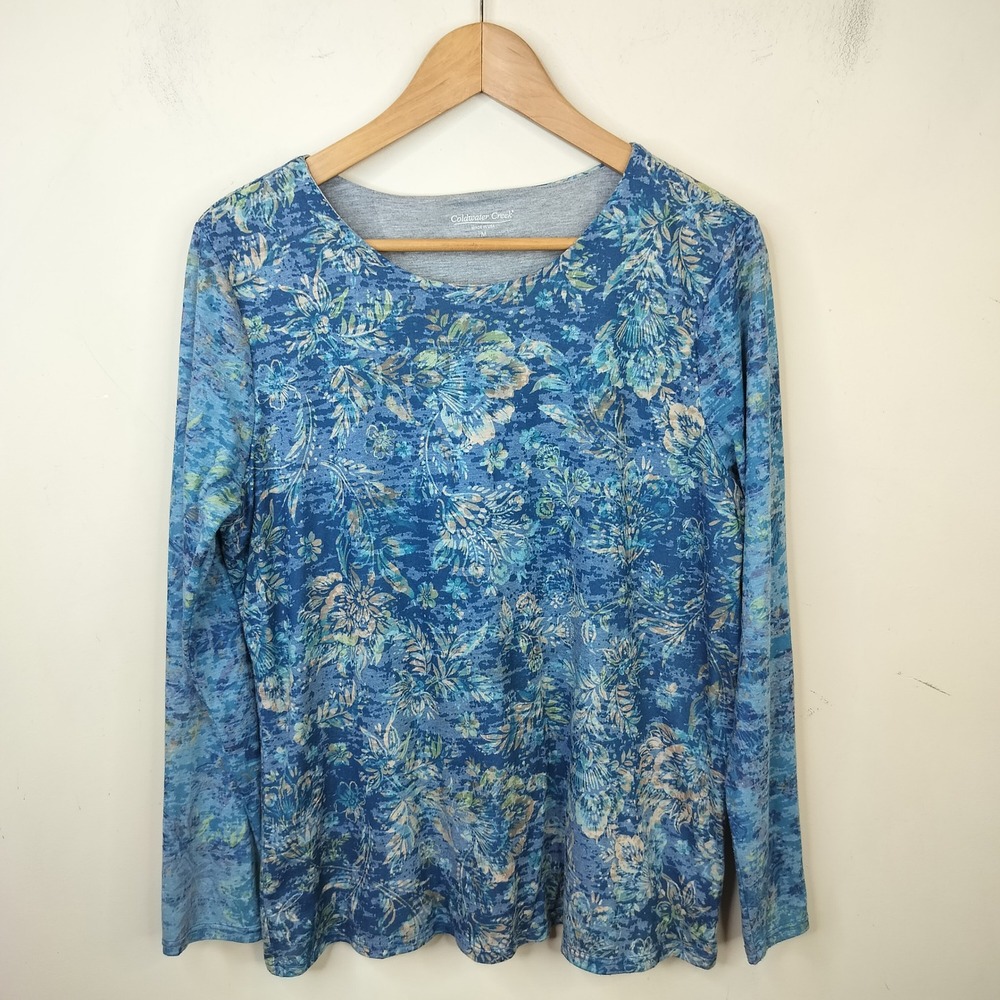 Coldwater Creek Long Sleeve Top Medium Floral Print Casual Blue